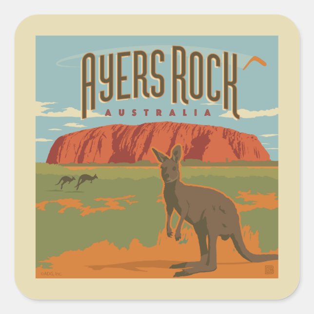 Australia | Ayers Rock Kangaroos Quadratischer Aufkleber (Vorderseite)