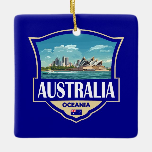 Australia Illustration Retro Badge Keramikornament (Vorderseite)