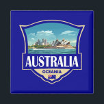 Australia Illustration Retro Badge Magnet<br><div class="desc">Australia vector artwork design. Australia,  a vast and diverse destination,  offers everything from iconic landmarks like the Sydney Opera House and Great Barrier Reef to breathtaking national parks and stunning coastlines.</div>