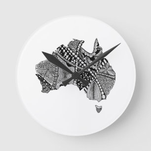 Australia Map Doodle Runde Wanduhr