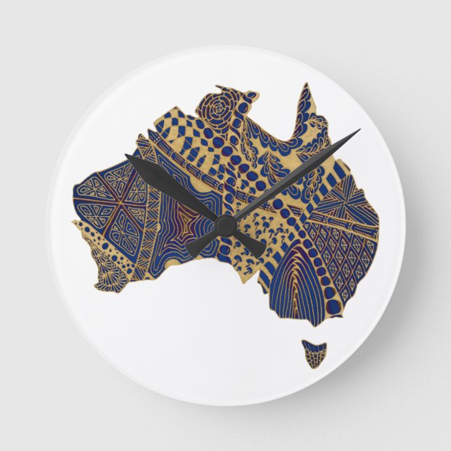 Australia Map Tan-Blue-Red Runde Wanduhr (Vorderseite)