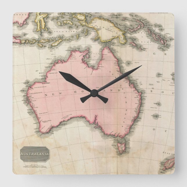 Australia & the South West Pacific Quadratische Wanduhr (Vorderseite)