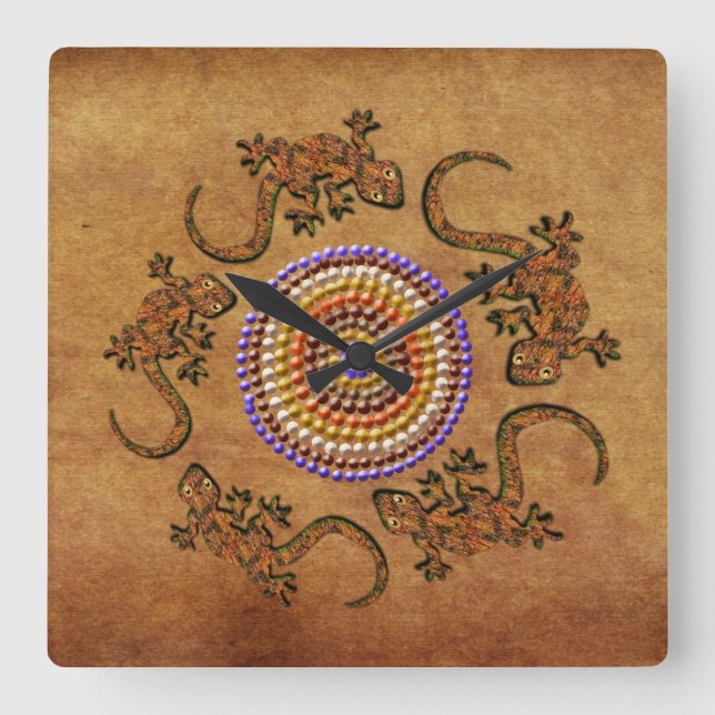 Australian Aborigine Dreamtime & Animals Quadratische Wanduhr (Vorderseite)