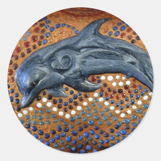 Australian Aborigine-style Dolphin Art Runder Aufkleber (Vorderseite)