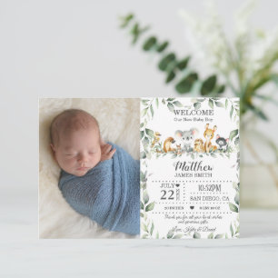 Australian Animals Greenery New Baby Foto Birth Ankündigung