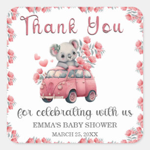 Australian Animals Koala Baby Shower DANK Quadratischer Aufkleber
