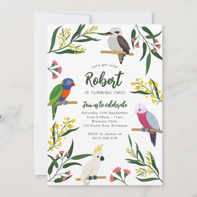 Australian Birds Birthday Invitation Einladung (Vorderseite)