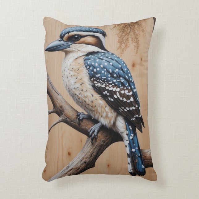 Australian Blue Kookaburra in a Tree Wildlife Art Dekokissen (Vorderseite(Vertikal))