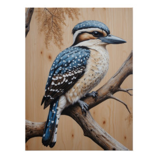 Australian Blue Kookaburra in a Tree Wildlife Art Poster