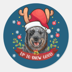 Australian Cattle Dog Blue Heeler Reindeer Christm Runder Aufkleber