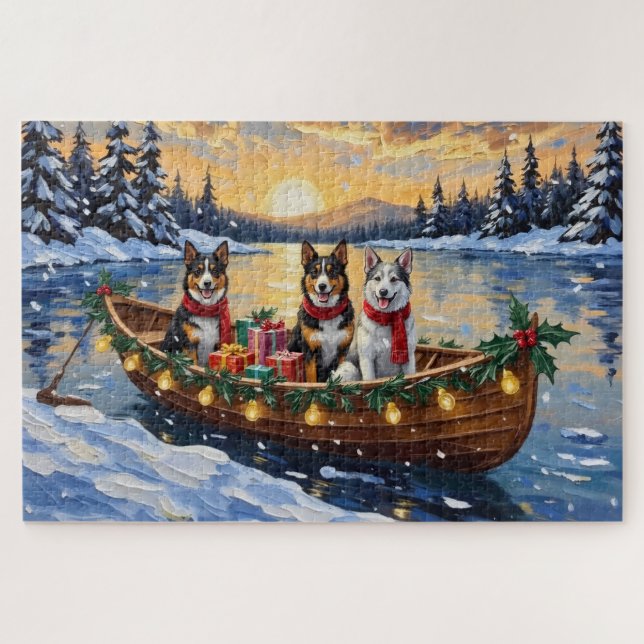 Australian Cattle Dog Christmas Boat Holiday (Horizontal)