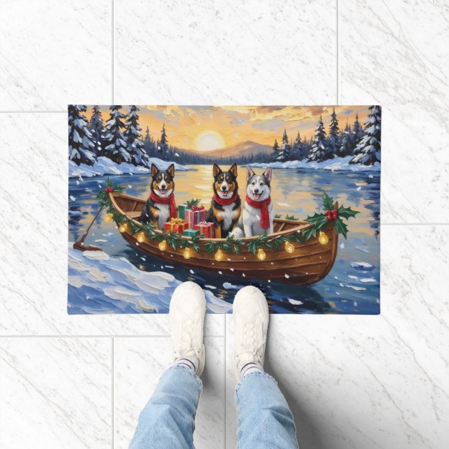 Australian Cattle Dog Christmas Boat Holiday Fußmatte (Indoor)