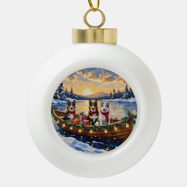 Australian Cattle Dog Christmas Boat Holiday Keramik Kugel-Ornament (Vorderseite)