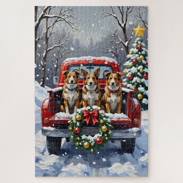 Australian Cattle Dog Christmas Red Truck Holiday (Vertikal)