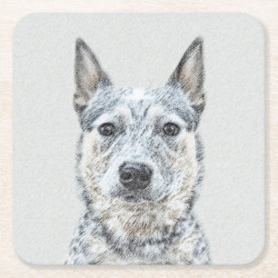 Australian Cattle Dog Painting - Niedliche Origina Rechteckiger Pappuntersetzer