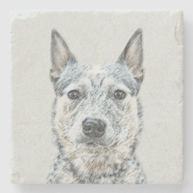 Australian Cattle Dog Painting - Niedliche Origina Steinuntersetzer (Vorderseite)