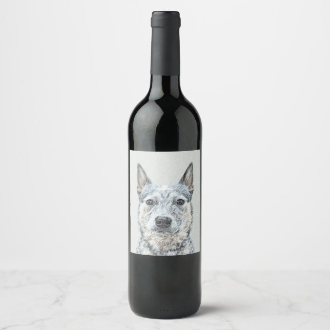 Australian Cattle Dog Painting - Niedliche Origina Weinetikett (Vorderseite)