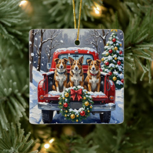 Australian Cattle Dog Weihnachten Rotes Lastwagen Keramikornament