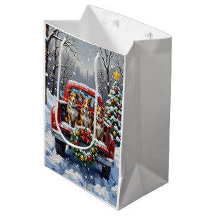 Australian Cattle Dog Weihnachten Rotes Lastwagen Mittlere Geschenktüte