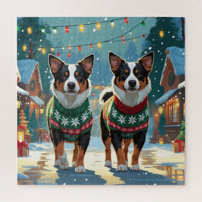 Australian Cattle Dogs Christmas Snow Holiday (Vertikal)