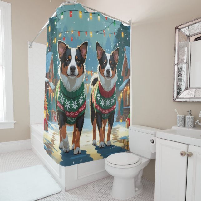 Australian Cattle Dogs Christmas Snow Holiday Duschvorhang (Beispiel)