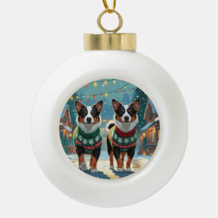 Australian Cattle Dogs Weihnachten Schnee Urlaub Keramik Kugel-Ornament
