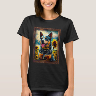Australian Cattle Painting Sunflower Flower Mom Wo T-Shirt