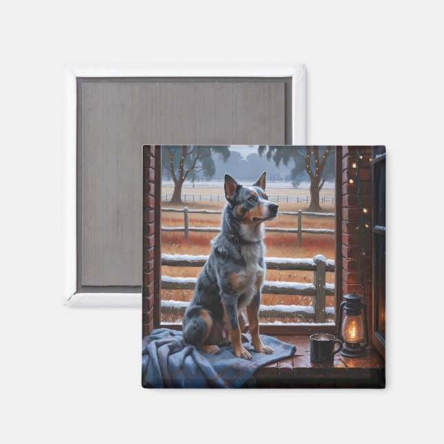Australian Cattle With Christmas Lights Holiday Magnet (Vorderseite/Rückseite)