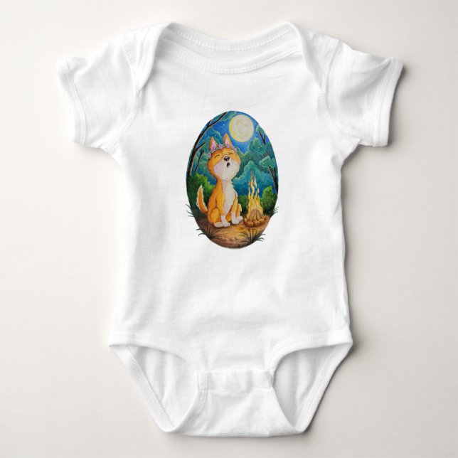 Australian Dingo howling on baby romper playsuit Strampler (Vorderseite)