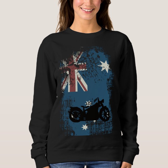 Australian Flag Motorcycle Biker Patriotic Distres Sweatshirt (Vorderseite)