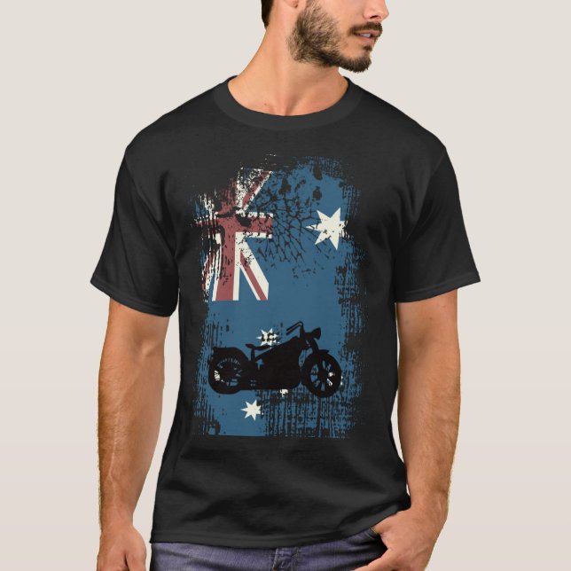 Australian Flag Motorcycle Biker Patriotic Distres T-Shirt (Vorderseite)