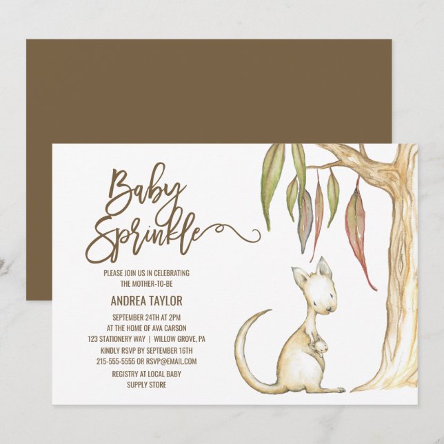 Australian Kangaroo & Joey Neutral Baby Sprinkle Einladung (Vorne/Hinten)