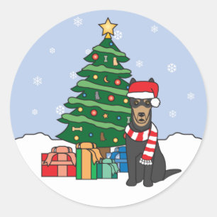 Australian Kelpie and Christmas Tree Runder Aufkleber