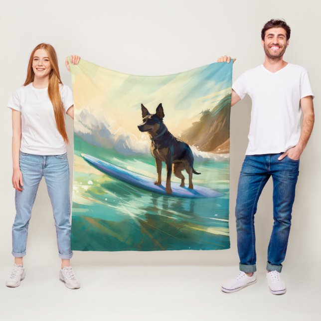 Australian Kelpie Beach Surfing Painting Fleecedecke (Beispiel)