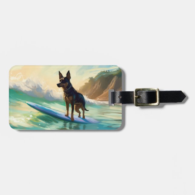 Australian Kelpie Beach Surfing Painting Gepäckanhänger (Vorderseite horizontal)