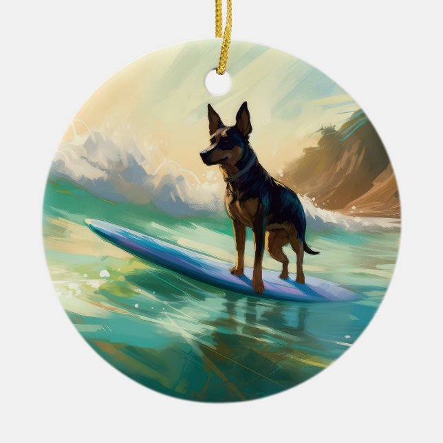 Australian Kelpie Beach Surfing Painting Keramik Ornament (Vorne)
