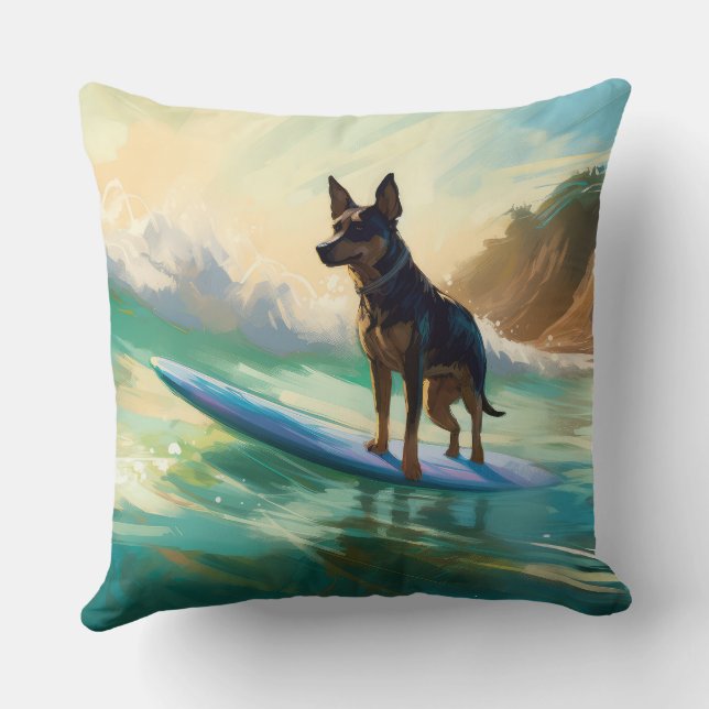 Australian Kelpie Beach Surfing Painting Kissen (Rückseite)