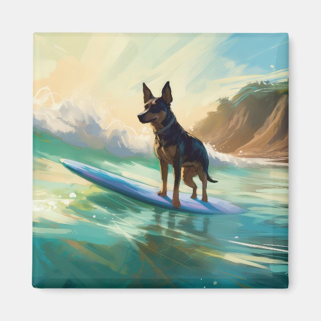 Australian Kelpie Beach Surfing Painting Magnet (Vorne)