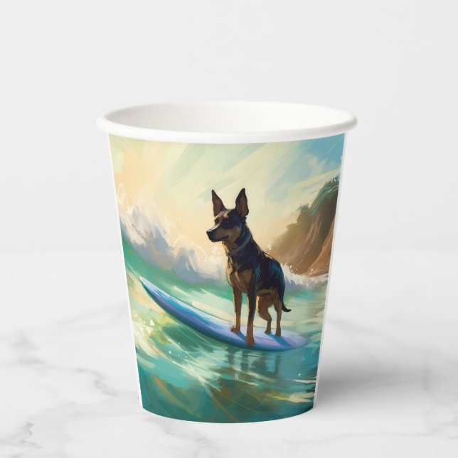 Australian Kelpie Beach Surfing Painting Pappbecher (Vorderseite)