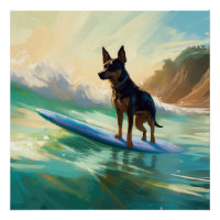 Australian Kelpie Beach Surfing Painting