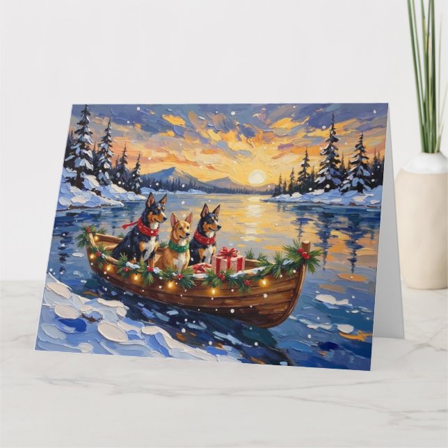 Australian Kelpie Christmas Boat Holiday Karte (Vorderseite)