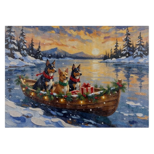 Australian Kelpie Christmas Boat Holiday Schneidebrett (Vorderseite)