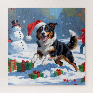 Australian Kelpie Christmas Festive Snow Scene