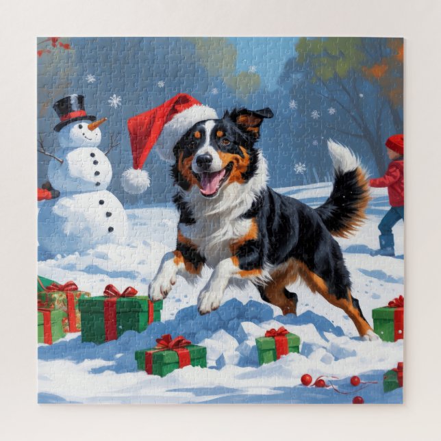Australian Kelpie Christmas Festive Snow Scene (Vertikal)