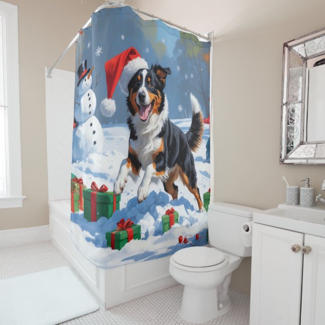 Australian Kelpie Christmas Festive Snow Scene Duschvorhang (Beispiel)