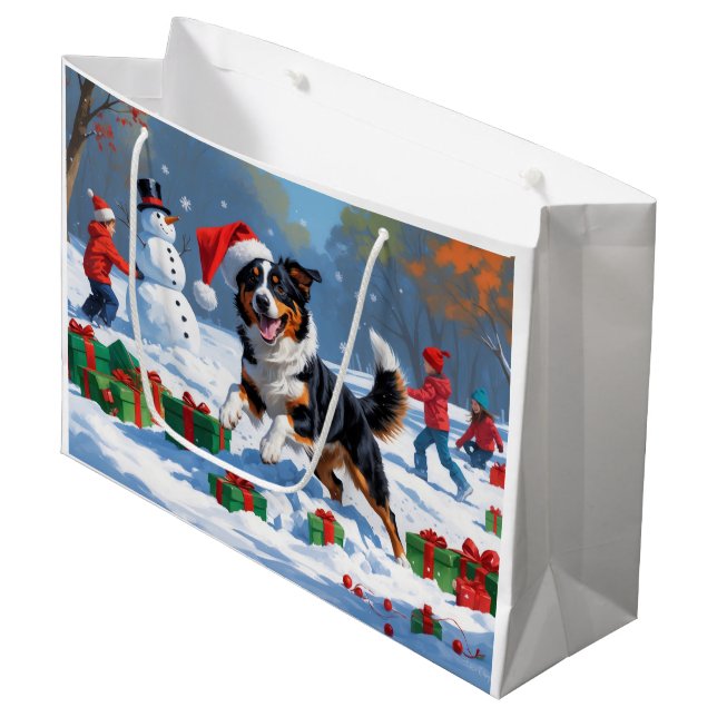 Australian Kelpie Christmas Festive Snow Scene Große Geschenktüte (Vorderseite Schrägansicht)