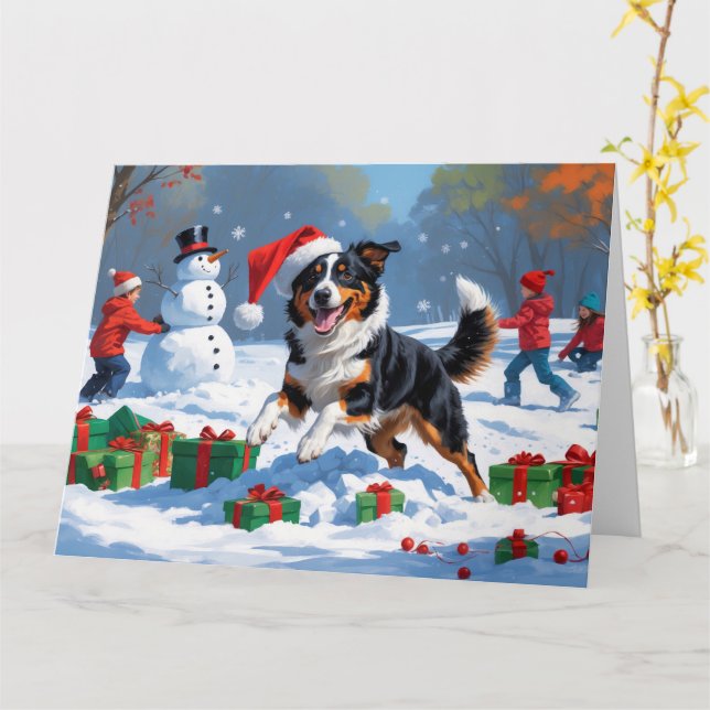 Australian Kelpie Christmas Festive Snow Scene Karte (Gelbe Blume)