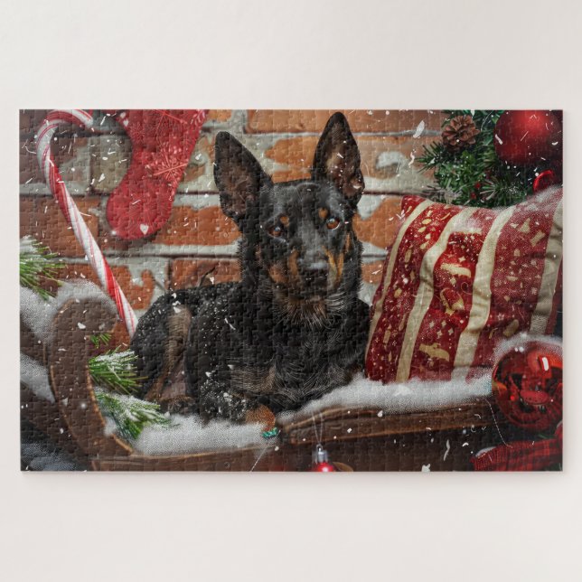 Australian Kelpie Dog Christmas Festive (Horizontal)