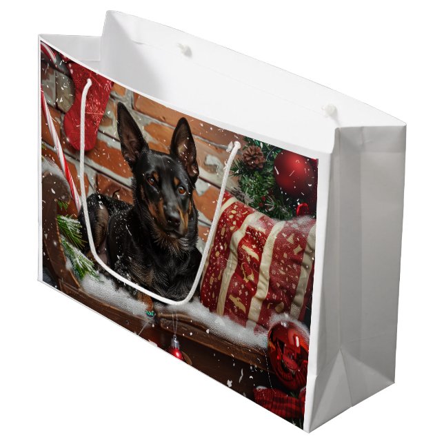 Australian Kelpie Dog Christmas Festive Große Geschenktüte (Vorderseite Schrägansicht)