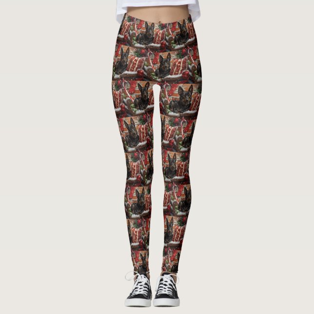 Australian Kelpie Dog Christmas Festive Leggings (Vorderseite)